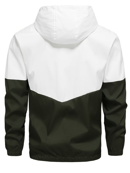Men's Casual Sports Set, Spring/Autumn Hooded Jacket And Pants, 2-Piece Stylish Athletic Suit, Youth Fashion Trend, Color Block Design
