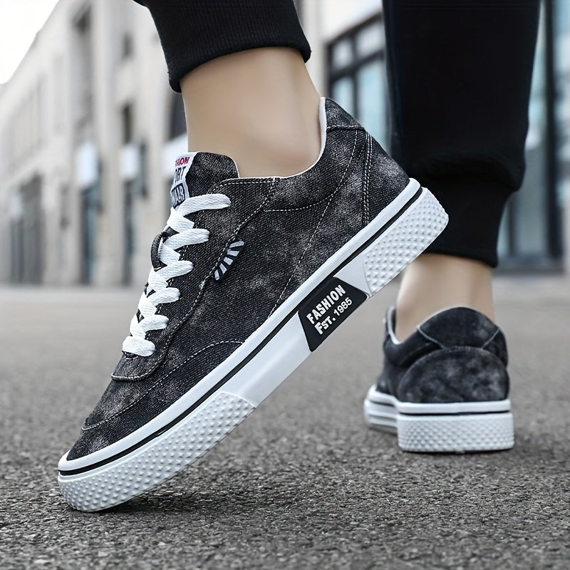 Men's All-Season Sneakers - Lace-Up Low-Top Shoes with Non-Slip PVC Sole, Breathable Fabric Upper - Cushioned Insole for Gym, Running, Everyday - Classic Round Toe - All-Season Casual Shoes for Men, Gym Footwear, Modern Canva