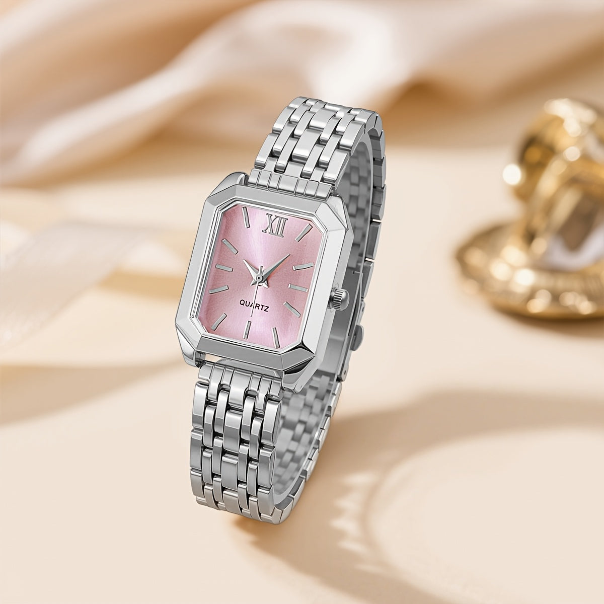 Women's Glamorous Elegant Quartz Watch - Light Blue Dial, Roman Numeral XII, Alloy Metal Band, Rectangular Case, Non, Everyday Casual & Formal Wear, Middle East Collection Luxury Gift, Formal Timepiece | Sophisticated Style |