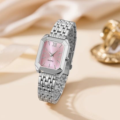 Women's Glamorous Elegant Quartz Watch - Light Blue Dial, Roman Numeral XII, Alloy Metal Band, Rectangular Case, Non, Everyday Casual & Formal Wear, Middle East Collection Luxury Gift, Formal Timepiece | Sophisticated Style |