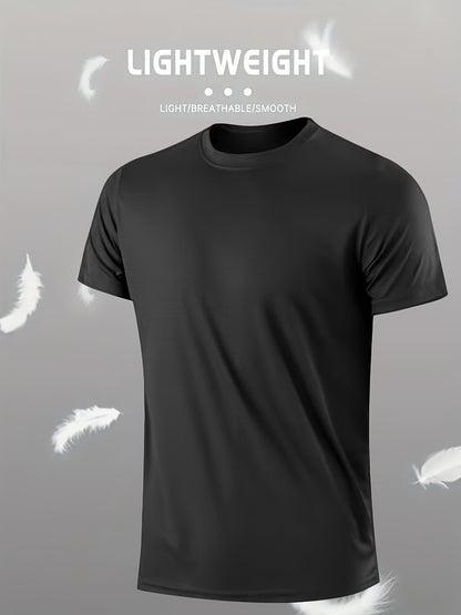 Men's Lightweight Sports T-Shirt - 100% Polyester, Moisture-Wicking, Breathable, Smooth Fabric, Round Neck, Short Sleeve, for Sports, Training, Casual, Party, Beach, Night Out - Unisex-Adult
