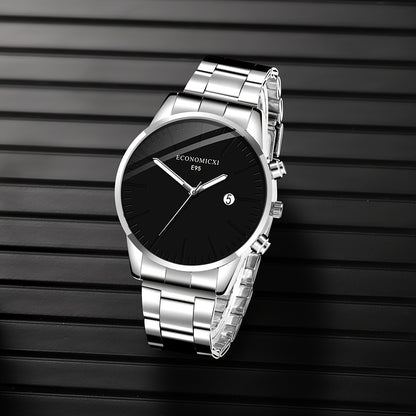 1pc Men's Quartz Watch - Cool & Handsome Retro Business Style with Black Dial, Roman Numerals, Date Window & Minimalist Design - Perfect Gift for Father's Day, Birthdays, Eid Al Adha (Durable Metal/ Strap), Special Occasion W