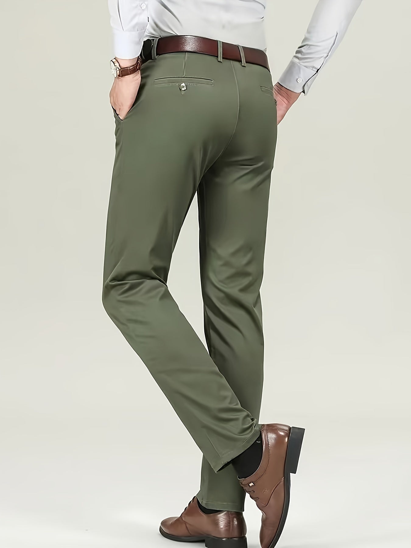Classic Design Dress Pants, Men's Formal Solid Color Stretch Dress Pants For Business And Formal Occasions