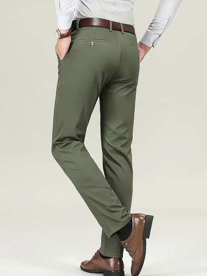 Classic Design Dress Pants, Men's Formal Solid Color Stretch Dress Pants For Business And Formal Occasions