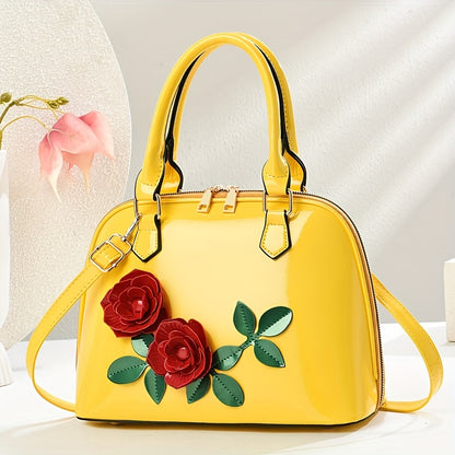 INCK KMCRK Women'S Elegant Black Tote Bag with Golden-Tone Hardware & Floral Embellishments - Large Capacity, Removable Shoulder Strap, Zipper Closure, Polyester Lining - Perfect for Spring/Summer, Casual & Formal Occasions,