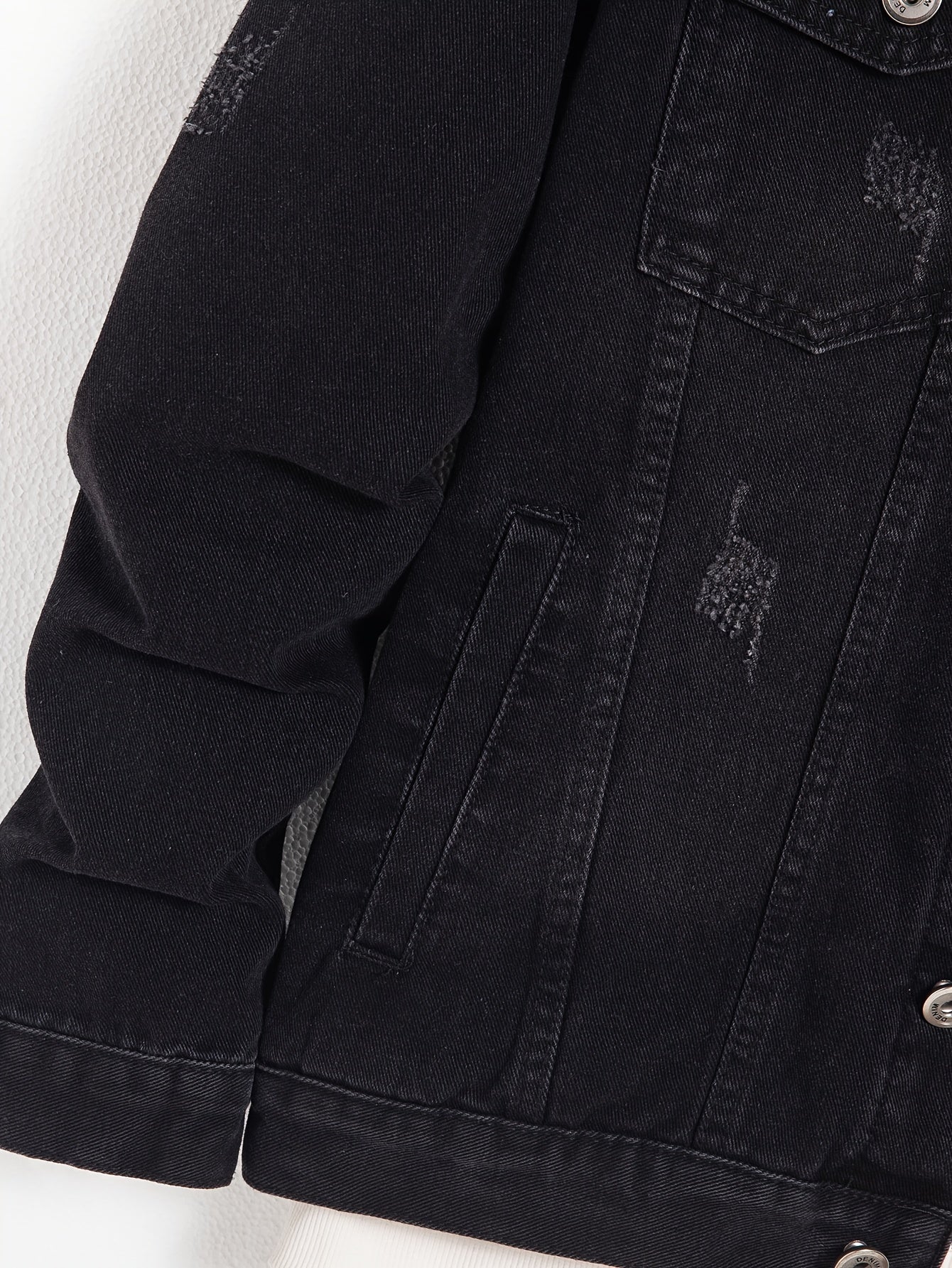 Men's Classic Denim Jacket - Casual, Non-Stretch Cotton Blend, Machine Washable with Lapel Collar