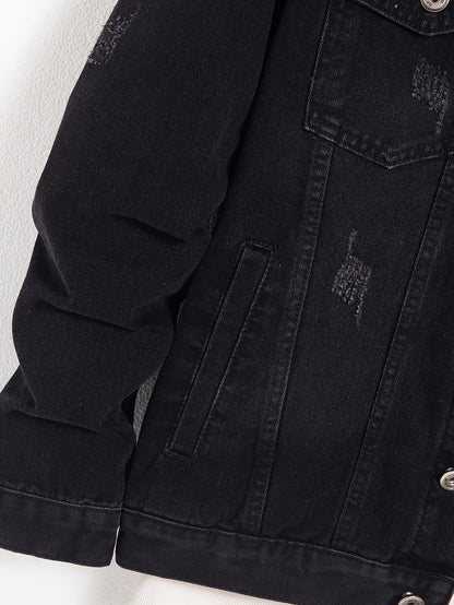 Men's Classic Denim Jacket - Casual, Non-Stretch Cotton Blend, Machine Washable with Lapel Collar