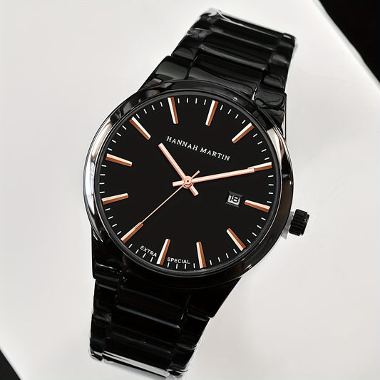 Fashion Casual Watch, Classic Simple Black Calendar Quartz Movement Stainless Steel Strap, Suitable For Daily Outdoor Leisure Business Men's Watch