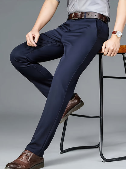 Men'S New Style Solid Color Suit Pants for All Seasons, Fashionable Business Stretch Straight-Leg Formal Trousers, Slim-Fit Casual Pants.