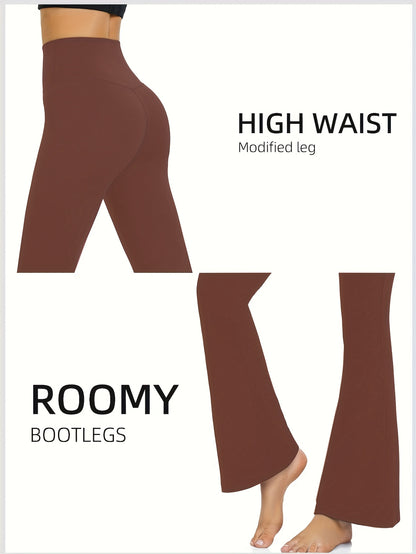 High-Waisted Flared Leggings for Women - Stretchy Black Polyester Pants with Tummy Control, Slimming Fit, and Breathable Design for Spring/Summer/Fall Casual Wear, Spring Summer Leggings | Fitted Leggings | Elastic Waistband