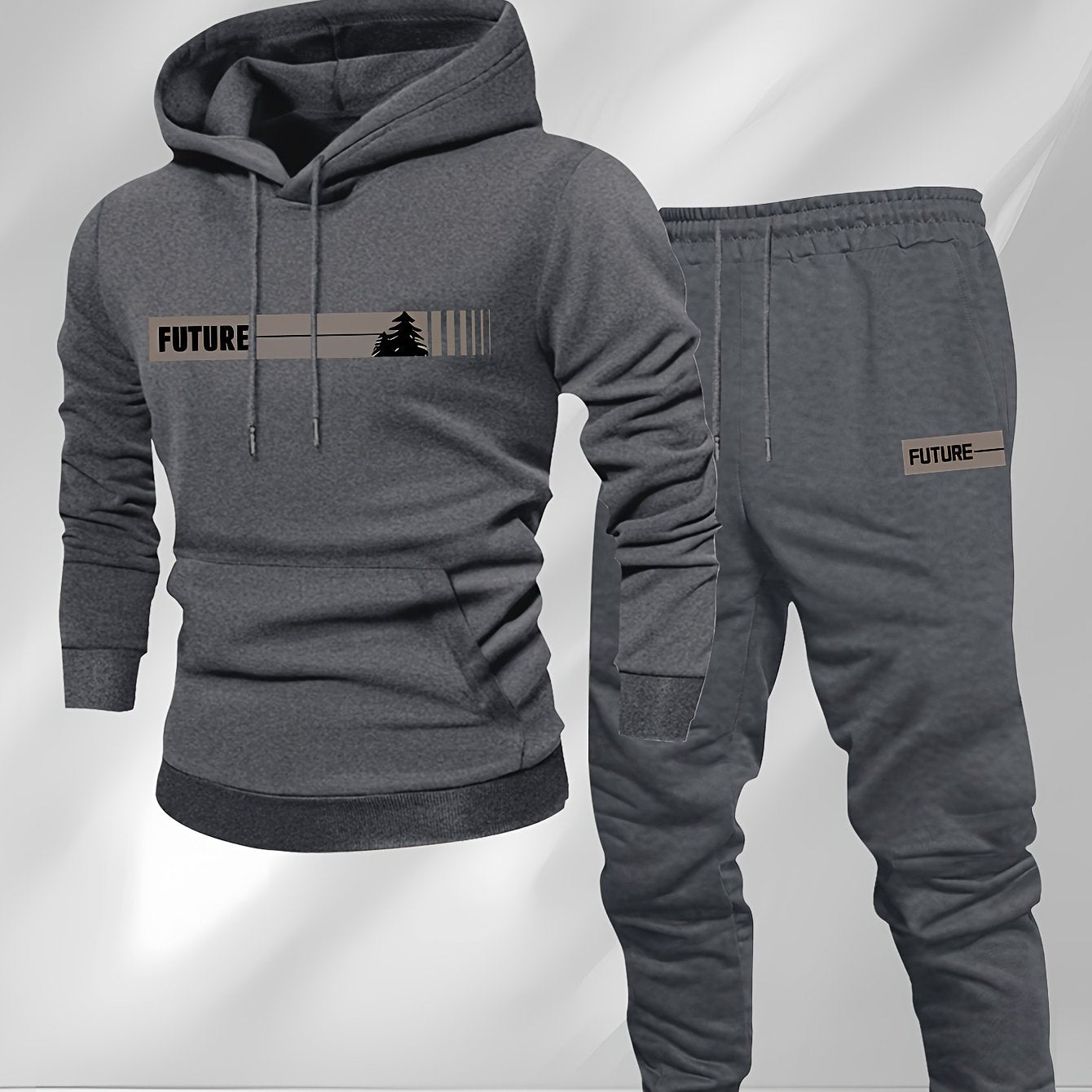 New Autumn and Winter Men's Fleece-Lined Hooded Sweatshirt Set with Print, Long-Sleeve Hoodie and Drawstring Pants for Couples