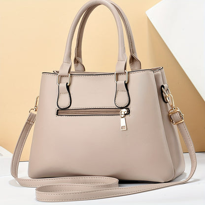 Chic Floral Print Handbag for Wo - Spacious 3-Layer Design with Pockets, Zip Closure, Durable PU Material - Available in Khaki, Cream, Green, Blue, Black