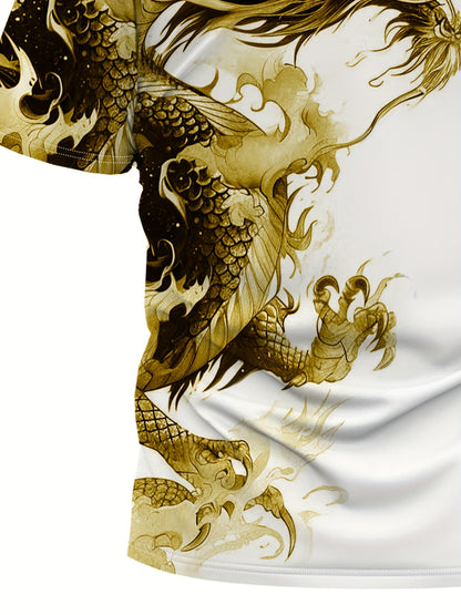 Men's Bold Dragon Graphic Tee - Short Sleeve, Crew Neck, Polyester Blend - Perfect for Summer Outings & Casual Wear
