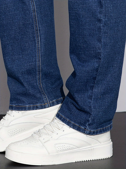 Men's Plus Size Loose Fit Stretchy Cotton Denim Pants, Lightweight Business Casual Jeans For All Seasons