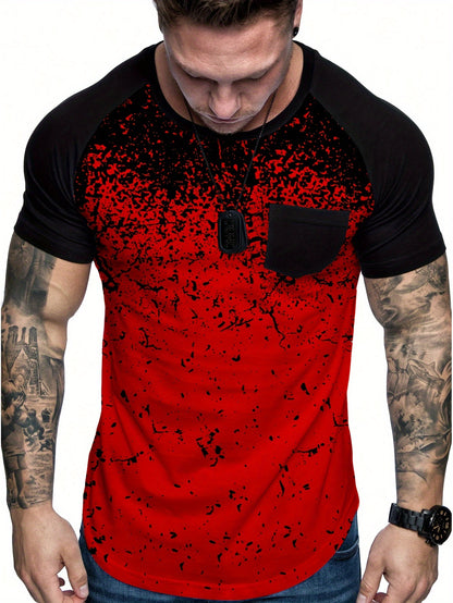 Chic Printed T-shirt, Men's Casual Street Style Stretch Round Neck Tee Shirt For Summer