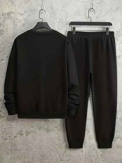 Men's Long Sleeve Sweatshirt and Pants Set, Trendy Print Casual Fashion Outdoor Sports Two-Piece Set