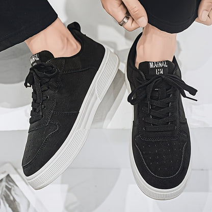 1 Pair MAINALUN Men'S Skateboarding Sneakers - Low-Top Lace-Up Casual Shoes with Thick PVC Sole, Breathable Fabric Lining & Durable Synthetic Upper for Daily Wear, Outdoor, Travel, Parties - Green/Black/Khaki, Skateboarding S