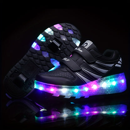 New Trendy Breathable Two-Wheeled Roller Shoes with LED Lights for Boys And Girls, Suitable for Outdoor Sports And Skating.