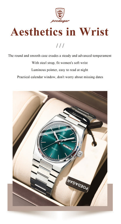 The 2025 Popular Luminous Calendar Stainless Steel Women'S Watch, a Trendy Korean Style Quartz Watch for Young People, Perfect for Casual Fashion.