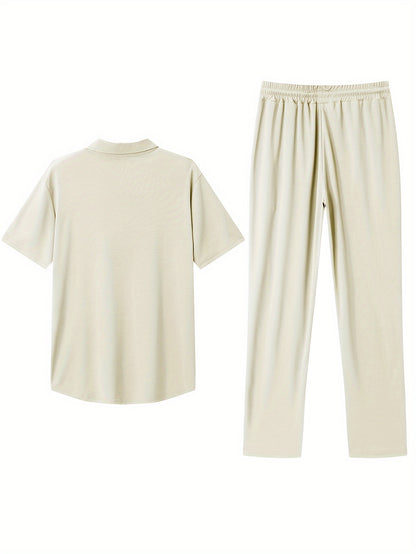 Men's Slim-Fit Casual & Joggers Set - Breathable Polyester, Short Sleeve, Summer Outdoor Wear