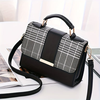 Mini Checkered Crossbody Bag, Fashion Top Handle Square Purse, Casual Shoulder Bag For Women