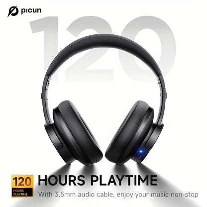 Picun B8 Wireless Gaming Headphones with 120H Playtime, 3 EQ Customization & Game Mode, Noise Isolation, Foldable Over-Ear Design, Wireless, USB-C Charging, Built-in Mic for PC/Laptop/Phone/Travel (Black), Wireless Gaming Hea