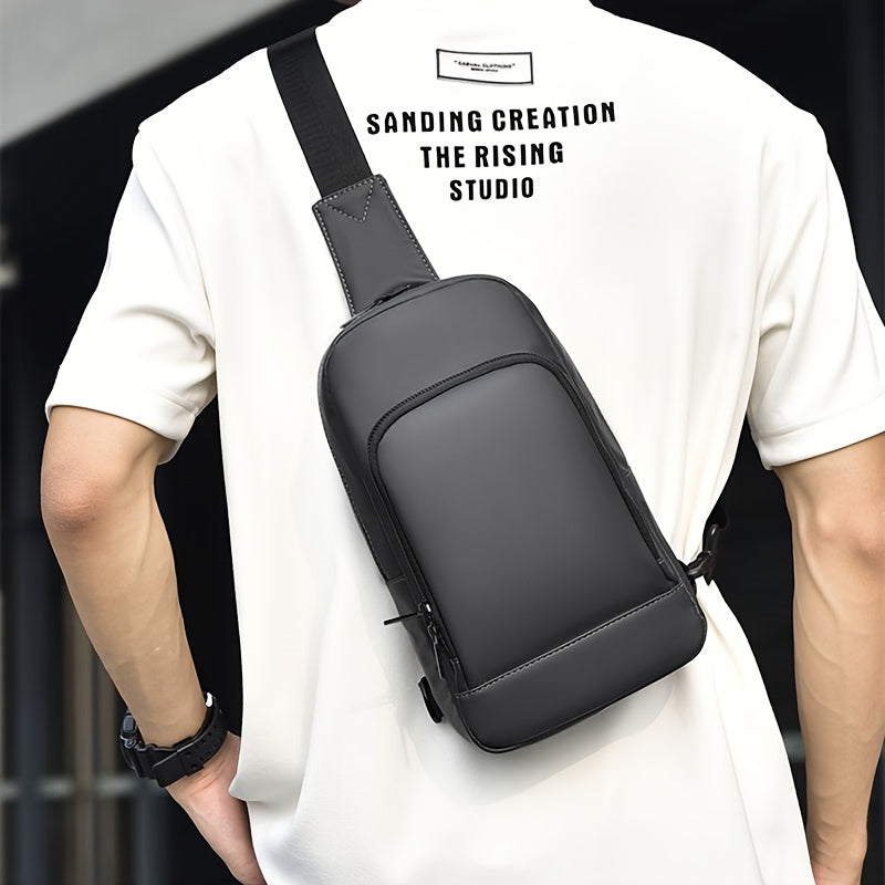 Men'S Casual Chest Bag, Faux Leather, Single Shoulder Bag, Zipper Closure, Uncharged, with Sewing Thread, Non-textile Weaving Method, No Printing, 100cm Shoulder Strap Length, for Daily Commute