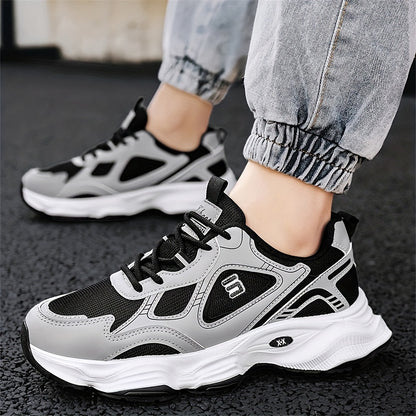 Men'S 2025 New Fashionable Low-Top Sneakers with Thick Sole - Non-Slip, Outdoor Casual Shoes for Teenagers and Young Adults, White and Golden Accents, All-Season Comfort, Casual Footwear | Modern Sneaker Design | Rubber Base