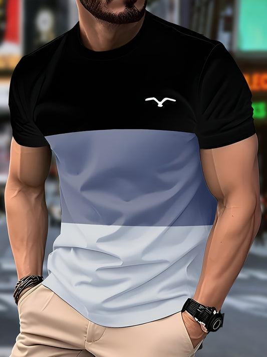 Men'S Casual "F" Logo T-Shirt - Black & White, Short Sleeve, Round Neck, Lightweight, Summer Style, Regular Fit, Adult, Casual Attire|Minimalist Design|Lightweight Fabric