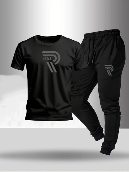 2pcs Set, Men'S Casual Loungewear, Gift, Fashion Print, Round Neck T-Shirt with Drawstring Pants, Outfit