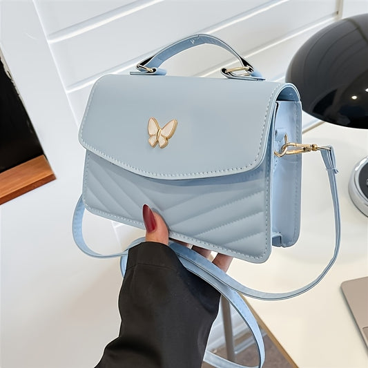 Elegant Women's Crossbody Bag with Butterfly Embellishment - Quilted Black Synthetic Leather Handbag, Magnetic Closure & Adjustable Strap, Compact Everyday Shoulder Bag for Women, Crossbody Purse, Sophisticated Accessory