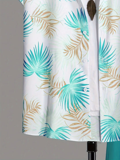 Men's Casual Suit Set with Short Sleeve Shirt and Printed Shorts
