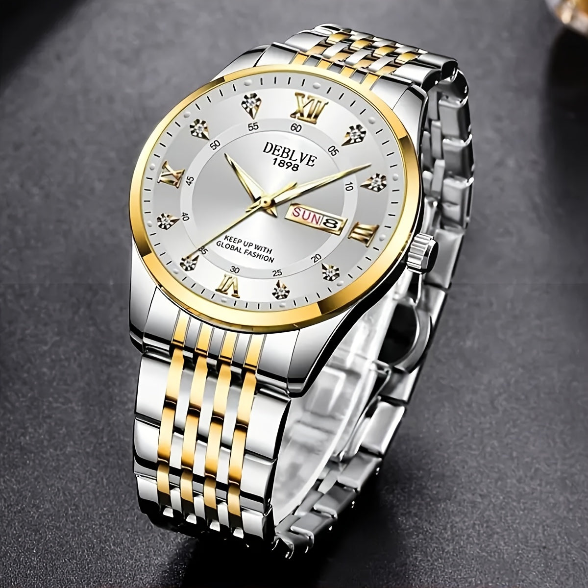 Elegant Men'S Stainless Steel Quartz Watch with Luminous Hands, Date Display & Week Indicator - Classic Design, Non-Waterproof, Battery Powered - Ideal Gift for Christmas, Halloween, Campus Related Events, Everyday Watch|Clas