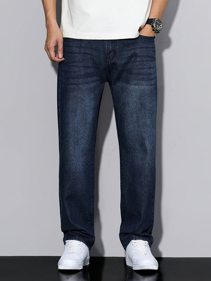 Men'S Casual Loose Fit Denim Jeans, 88.5% Cotton 8.5% Polyester 3% Rayon, All-Season Solid Color Washed Fabric, Regular Length, Non-Stretch Woven Denim Pants