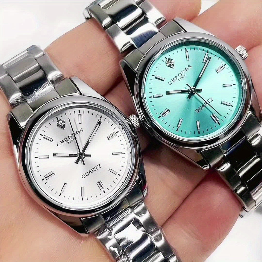 CHRONOS Women'S Quartz Watch - Elegant Stainless Steel Strap, Luminous, Round Dial, Business Casual Style, Perfect for Commuting and Casual Attire, Date Display, Pointer Display, Zinc Alloy Case, Button Battery Powered, Timer