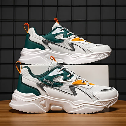 Men's Fashion Sneakers 2024 New Preppy Sports Casual Shoes - Low Top Mesh & PU Lace-Up Thick Sole Running Dad Shoes for All Seasons - EVA Outsole for Hiking, Outdoor Activities & Daily Wear