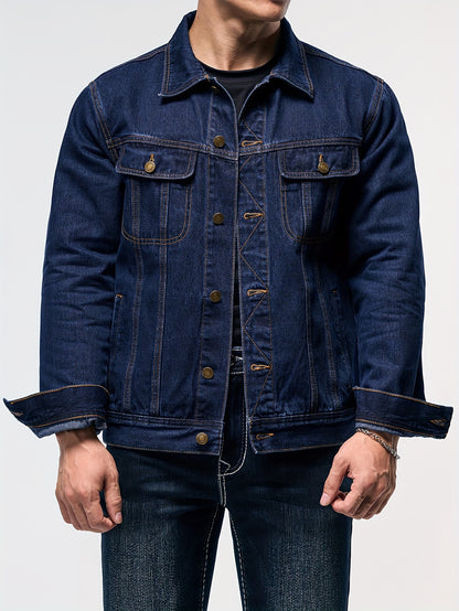 Men's Stylish Denim Jacket - Casual Long Sleeve with Flap Pockets, Machine Washable