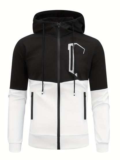 Men's Sports Casual Multi-pocket Workwear Suit Men's Spring and Autumn Hooded Patchwork Cardigan Sweatshirt Suit Men's Running Suit Fitness Suit Home Wear