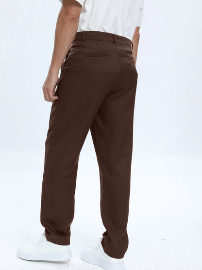 Men's Classic Dress Pants - Solid Color, Polyester & Spandex Blend, Machine Washable, No Stretch Fabric with Faux Pockets - Perfect for Business Casual