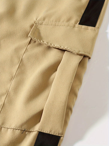 Men's Striped Track Pants With Multi Pockets, Active Drawstring Joggers For Outdoor Activities Gift