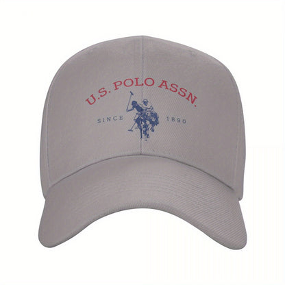 U.S. Polo Assn. Since 1890 - Adjustable Baseball Cap with Sun Protection, Classic Sporty Style, 1pc White Polyester Hat with Red & Blue Print, Perfect for Casual Outdoor Activities, Ideal Gift for Men and Wome