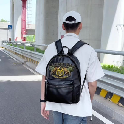 Men'S Genuine Backpack - Large Capacity, Multi-Functional Trolley Bag with Adjustable Straps, Golden Embossed Design, Perfect for School, Work, or Travel, Backpack for Travel, Durable Zipper Closure