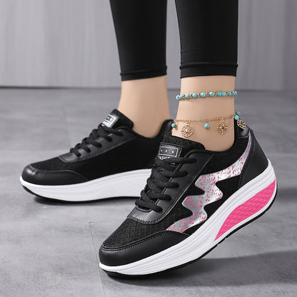 Women's Light Blue Breathable Mesh Sneakers - Air-Cushioned, Thick-Soled Sneakers with Sport Control & Lace-Up Design for All Seasons