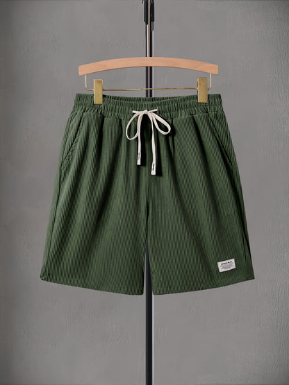 Pearson OBM Men's Corduroy Casual Shorts, White Drawstring, Polyester, Machine Washable, Slightly Elastic Fabric, Comfortable in Summer