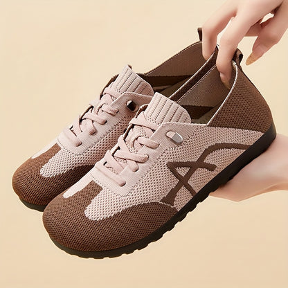 Women's Lightweight Breathable Slip-On Sneakers - Casual Low-Top Shoes with Knit Fabric Upper & Durable PVC Sole, Comfortable for Indoor Outdoor Spring Wear, Brown & Black, Ladies Sneakers