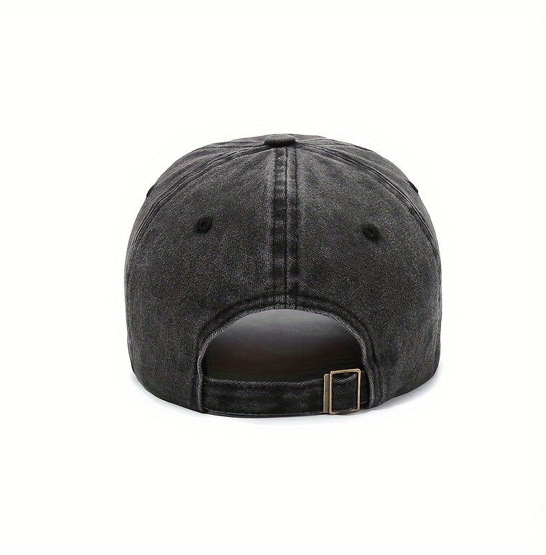 1pc Vintage Washed Cotton Baseball Cap with Embroidered Letter "M" - Adjustable Snapback, Lightweight Sun Hat for Men & Women, Black with Brown Band, Adjustable Baseball Cap