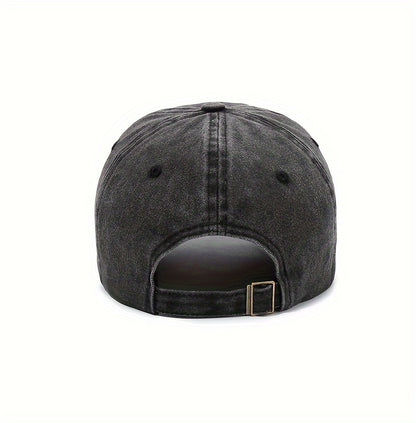 1pc Vintage Washed Cotton Baseball Cap with Embroidered Letter "M" - Adjustable Snapback, Lightweight Sun Hat for Men & Women, Black with Brown Band, Adjustable Baseball Cap