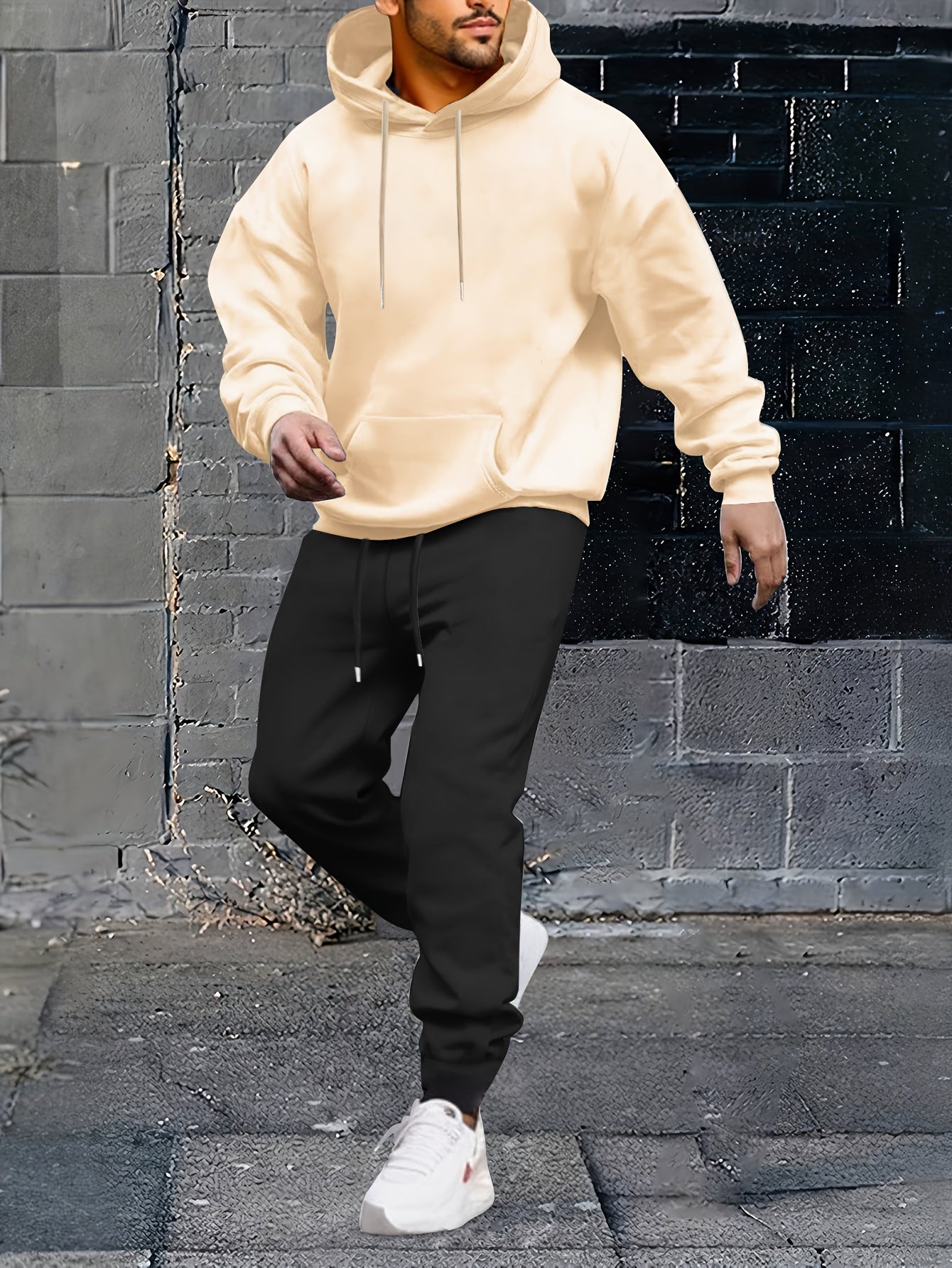 2pcs, Men's Solid Color Hoodie And Joggers Set For Spring And Fall