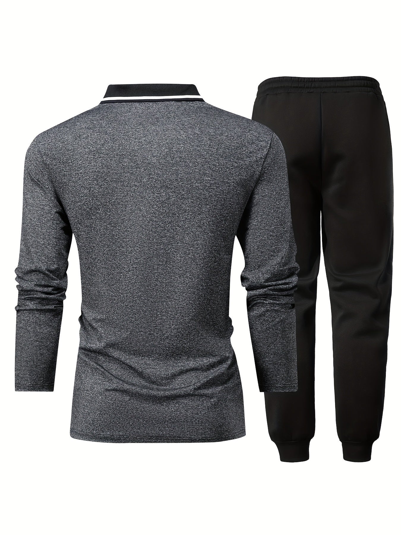 Men's Casual Color-Block Long Sleeve Button-Up Shirt & Drawstring Joggers Set - Polyester Blend, Pockets Included, Perfect for Spring/Fall
