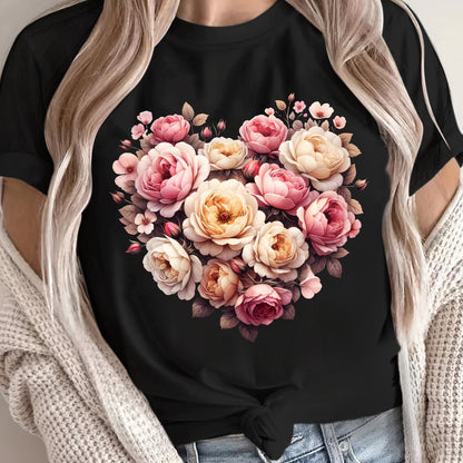 Summer Women'S Front Printed Short-Sleeved T-Shirt, Comfortable And Breathable Fabric, Casual And Sporty Style, Suitable for Spring And Summer